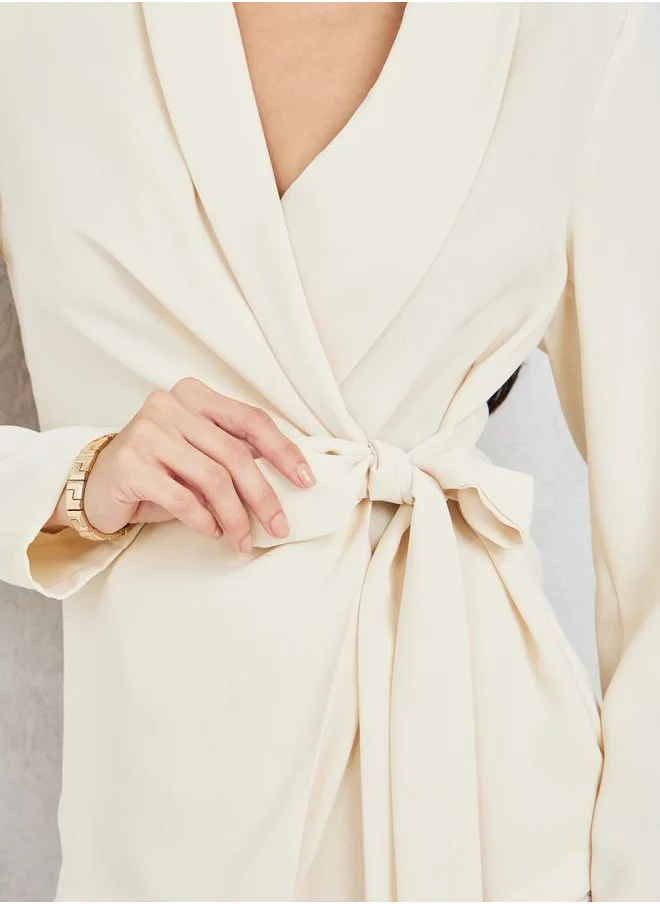 Styli Lapel Collared Long Sleeve Wrap Top