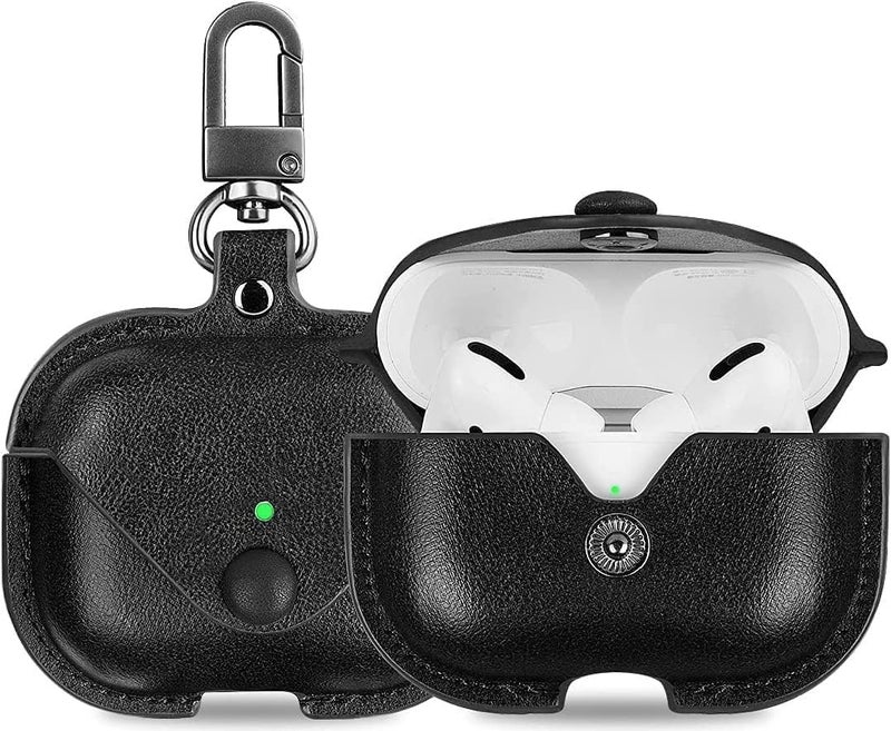 Like Star AirPod Pro/Pro2 Case Leather Protective Case Cover Shockproof with Loss Prevention Clip for Apple Air-Pods Pro/Pro2 Wireless Charging Case (Black) - Image 1