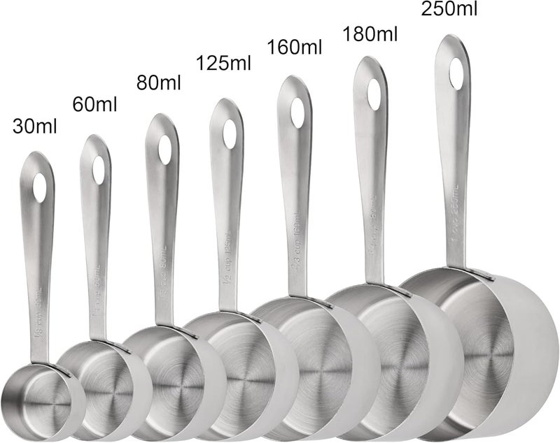 Smithcraft Measuring Cups, 18/8 Measuring Cup Set of 7, Stainless Steel Measuring Cups, 7 Kitchen Metal Measuring Cup, Dry Baking Measuring Cups Set, 1/8, 2/3 & 3/4 Heavy Duty Measure Cups for Food - Image 3