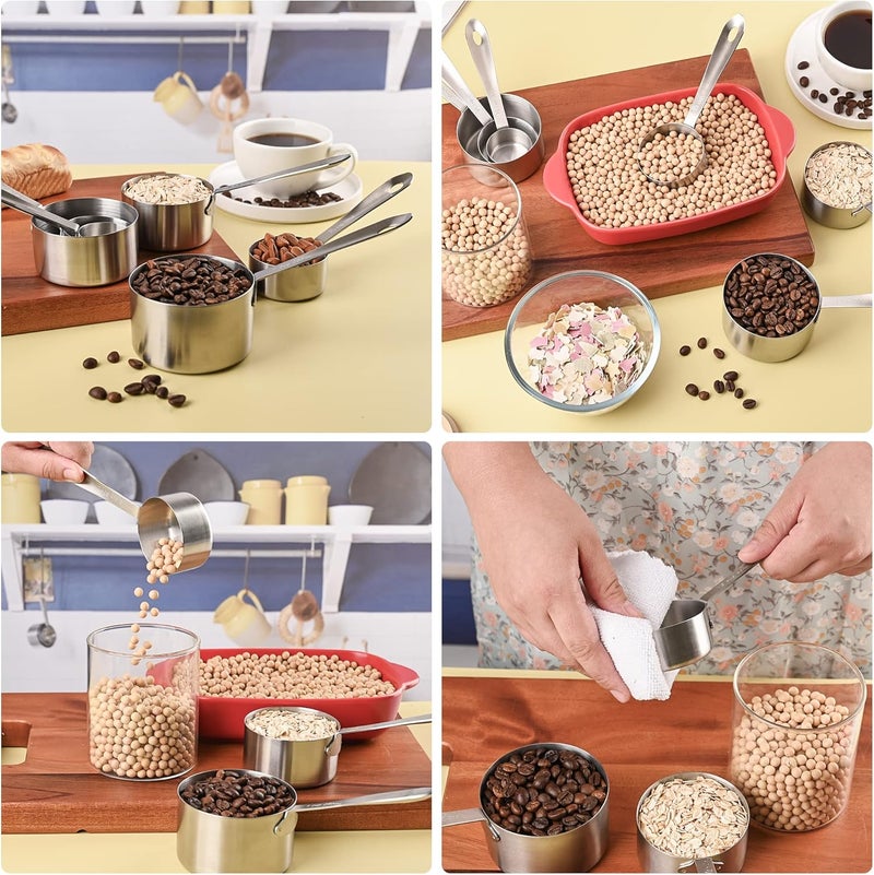 Smithcraft Measuring Cups, 18/8 Measuring Cup Set of 7, Stainless Steel Measuring Cups, 7 Kitchen Metal Measuring Cup, Dry Baking Measuring Cups Set, 1/8, 2/3 & 3/4 Heavy Duty Measure Cups for Food - Image 4