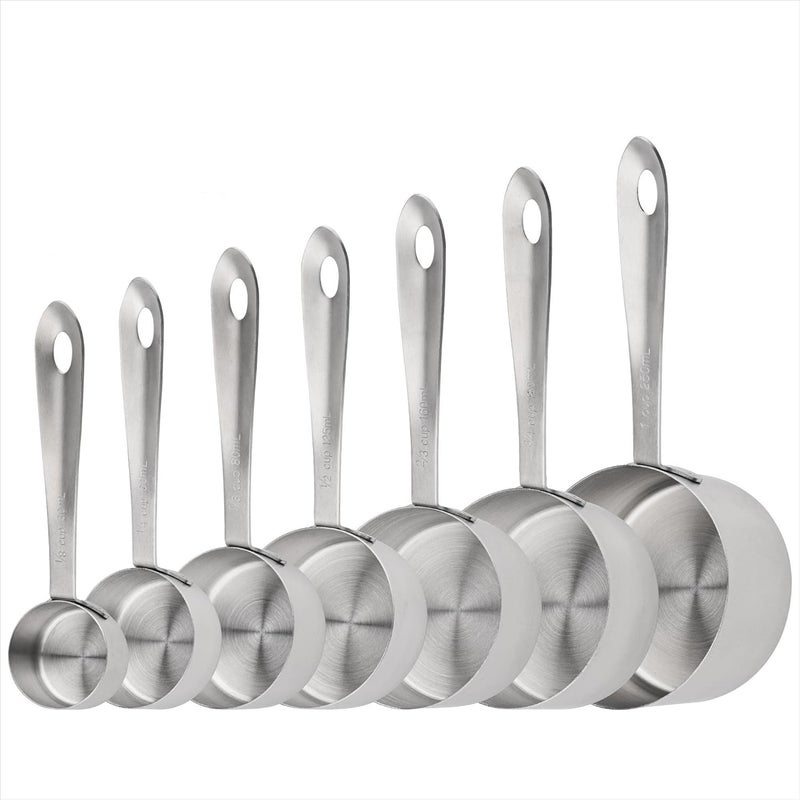 Smithcraft Measuring Cups, 18/8 Measuring Cup Set of 7, Stainless Steel Measuring Cups, 7 Kitchen Metal Measuring Cup, Dry Baking Measuring Cups Set, 1/8, 2/3 & 3/4 Heavy Duty Measure Cups for Food - Image 1