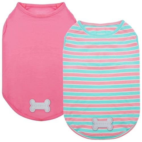 KYEESE 2Pack Dog Shirts Striped T Shirt Cotton Tank Top Soft Tee for Small Dogs Lightweight Clothes Sleeveless Dog Vest, Medium,Pink+Striped - Image 1
