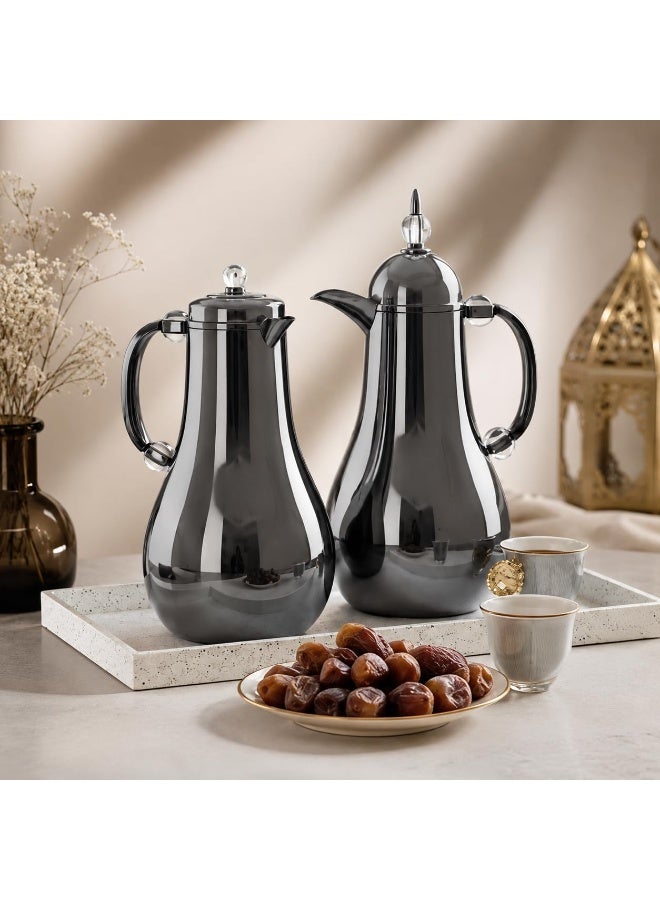 REFAN Luxury Tea and Coffee Vacuum Flask Set, 2 Pieces, 1+1 Liter Capacity | Premium Quality Hospitality Thermos Set | Leak-Resistant Insulated Carafe Keeps Beverages Hot for Long Hours (Titanium) - Image 2