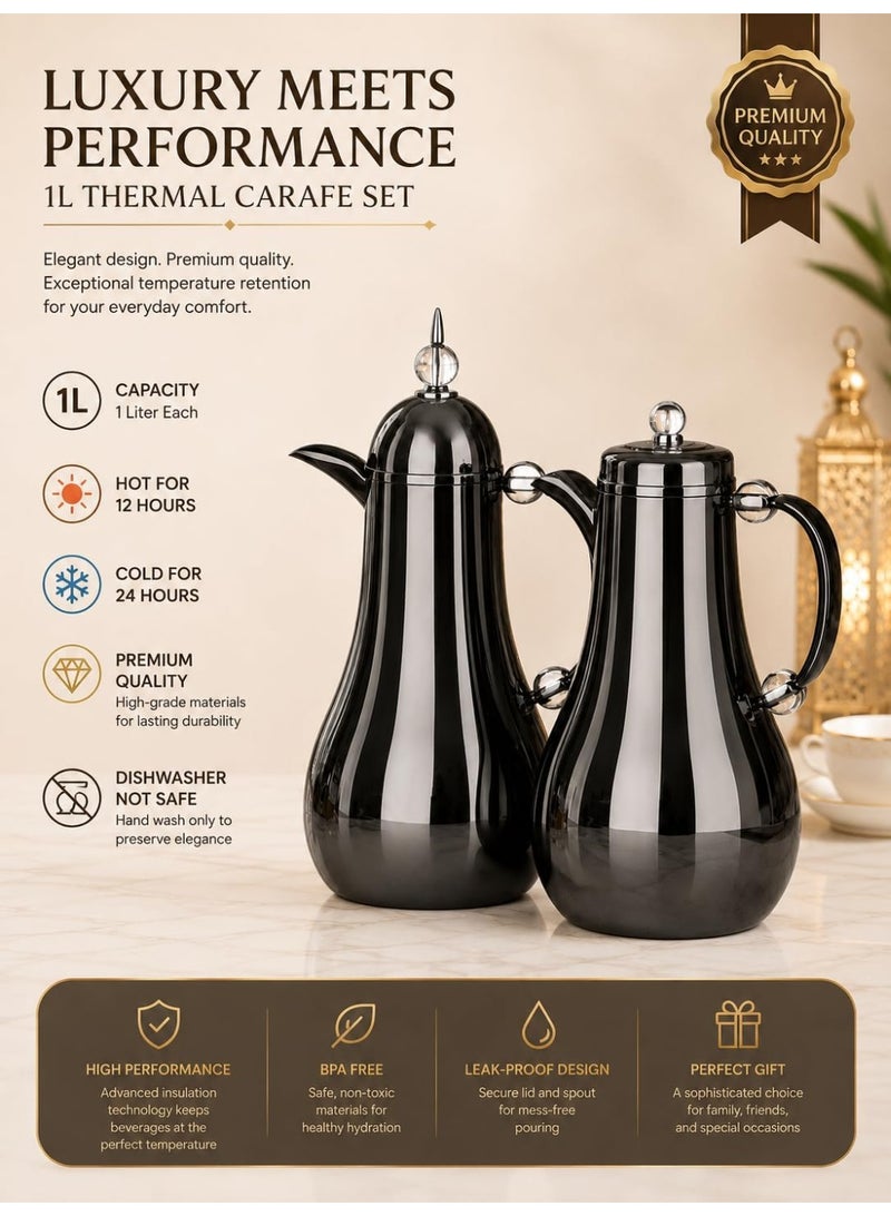 REFAN Luxury Tea and Coffee Vacuum Flask Set, 2 Pieces, 1+1 Liter Capacity | Premium Quality Hospitality Thermos Set | Leak-Resistant Insulated Carafe Keeps Beverages Hot for Long Hours (Titanium) - Image 3