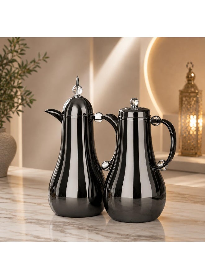 REFAN Luxury Tea and Coffee Vacuum Flask Set, 2 Pieces, 1+1 Liter Capacity | Premium Quality Hospitality Thermos Set | Leak-Resistant Insulated Carafe Keeps Beverages Hot for Long Hours (Titanium) - Image 4