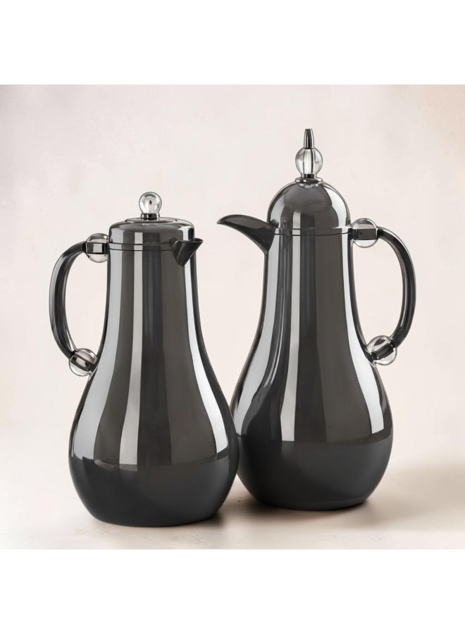 REFAN Luxury Tea and Coffee Vacuum Flask Set, 2 Pieces, 1+1 Liter Capacity | Premium Quality Hospitality Thermos Set | Leak-Resistant Insulated Carafe Keeps Beverages Hot for Long Hours (Titanium) - Image 1