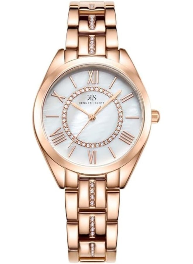 كينيث سكوت ساعة كينيث سكوت نسائية بحركة  وعرض تناظري وسوار من خليط معدني - ذهبي وردي - Image 1