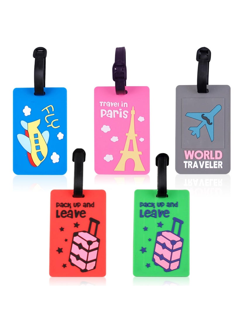 Excefore Silicone Luggage Tags for Suitcases, 5 PCS Baggage Tags with Name ID Card, Suitcase Labels, Luggage Identifiers for Bags, Backpacks, Cruise, Waterproof Travel Accessories  - Image 1
