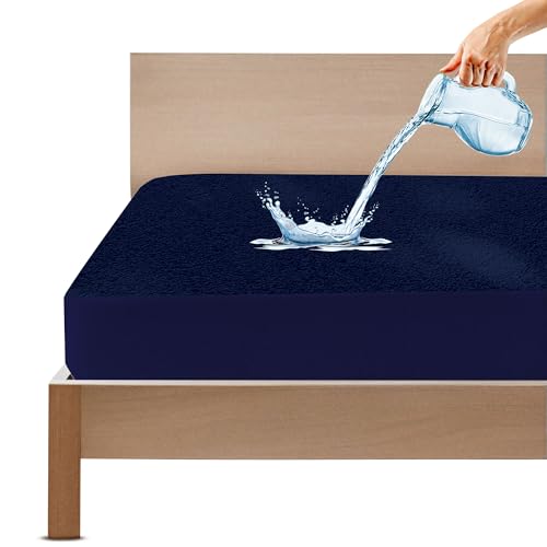 GADDA CO Ultra Soft Cotton Terry Waterproof Mattress Protector for Queen Bed | Hypoallergenic, Stain & Spill Resistant Mattress Cover | 75x60 inch (6.25x5 ft) - Dark Blue, Pack of 1 - Image 1