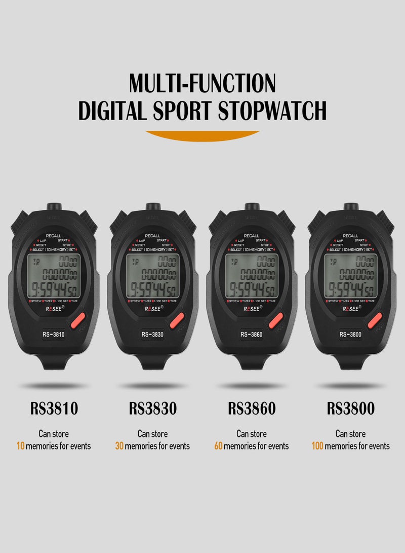 Generic Sports Stopwatch Timer 60 Memory Digital Stopwatch 3 Rows Display Large Screen Stopwatch  - Image 4