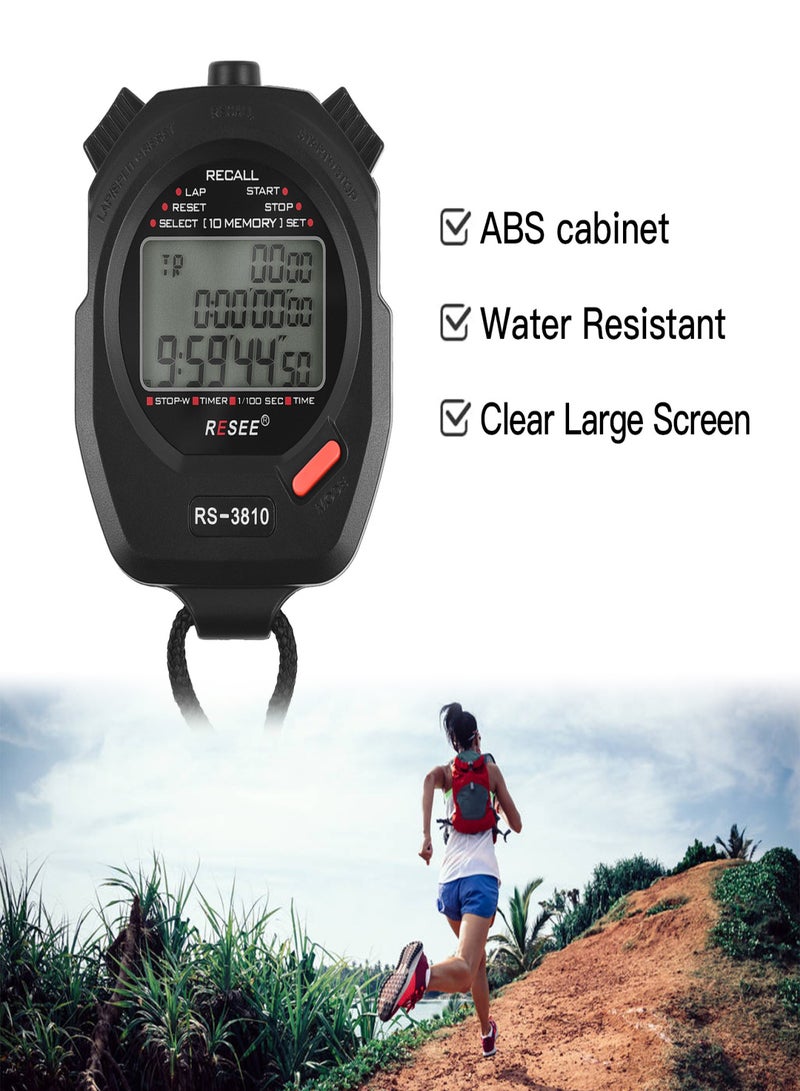 Generic Sports Stopwatch Timer 60 Memory Digital Stopwatch 3 Rows Display Large Screen Stopwatch  - Image 2