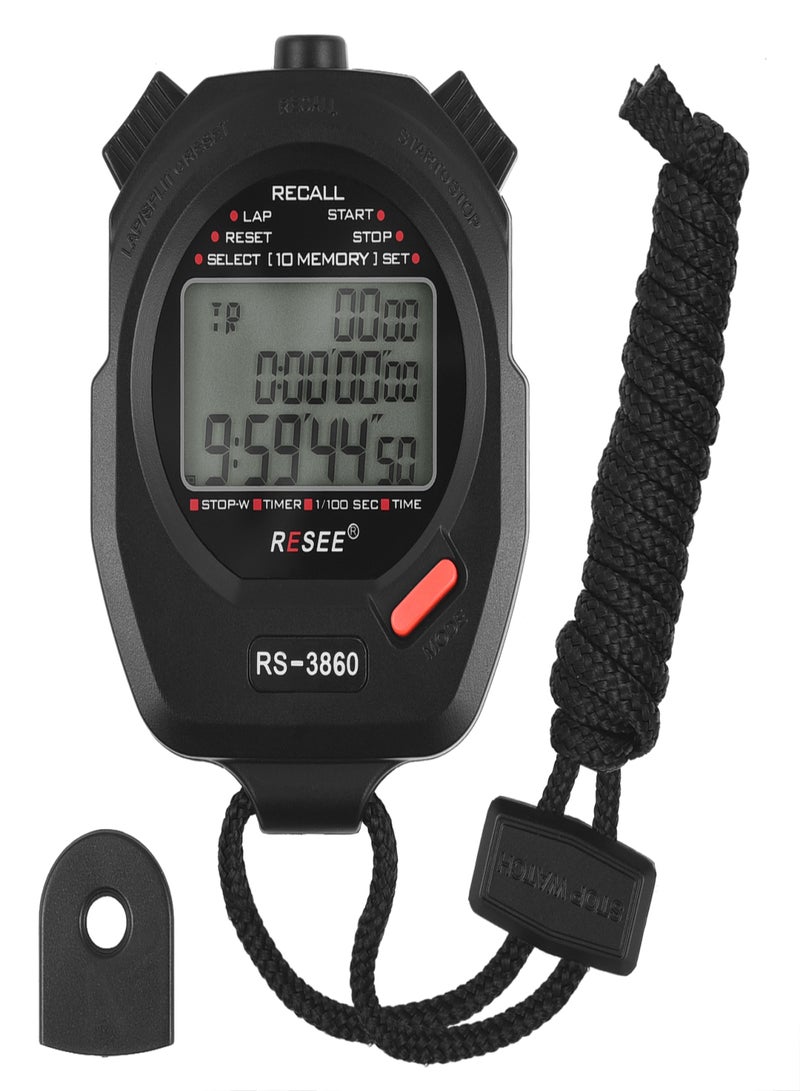 Generic Sports Stopwatch Timer 60 Memory Digital Stopwatch 3 Rows Display Large Screen Stopwatch  - Image 1