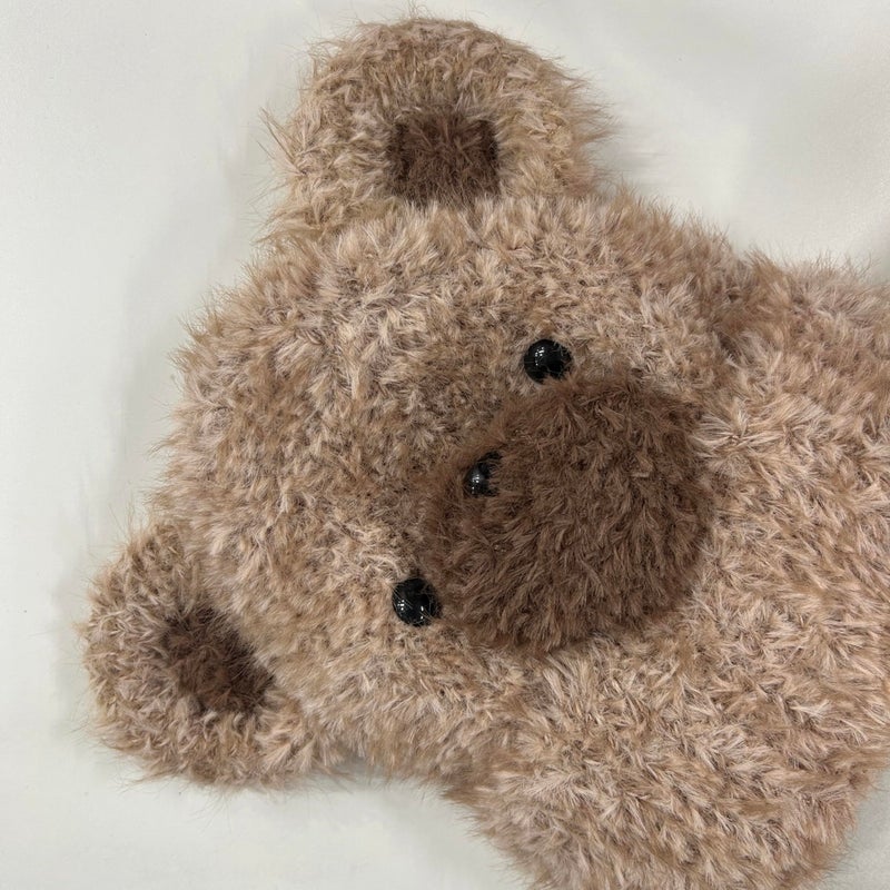 URAWOW Kawaii Bear Beanie Plush Hand Knitted Beanie Skull Cap Fur Fuzzy Furry Winter Hats for Man Women Accessories Brown - Image 2