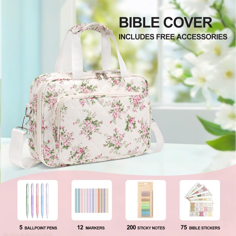 honitty Bible Bag, Bible Cover Case for Women, Quilted Bible Cover with Shoulder Strap, Bible Bags for Women Organizer - Image 3