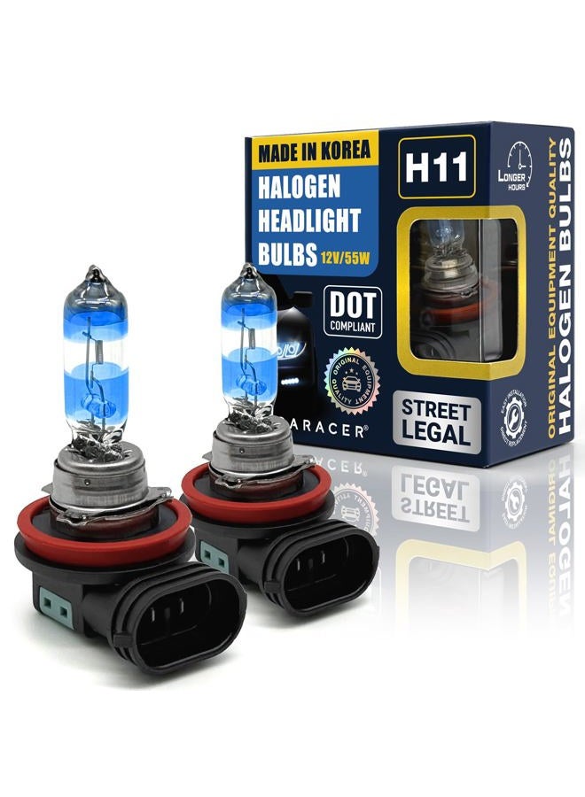 Mega Racer Premium OEM H11 Halogen Headlight Bulb (Low Beam) - Street-Legal & DOT Compliant for On-Road Use, Automotive Head Light Replacement for Car, 12V 55W, Plug & Play, Pack of 2 - Made in Korea - Image 1