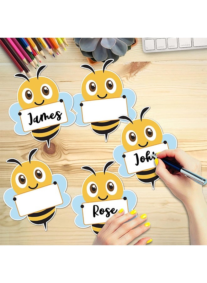 إم إكس إن 24 قطعة من ملصقات ملصقات اسم المدرسة على شكل نحلة لتزيين لوحة الإعلانات في الفصل الدراسي، وعلامات اسم الفصل الدراسي لمكعبات الفصل الدراسي، ولوحات أسماء الطلاب اللطيفة على شكل نحلة للمكتب - Image 3