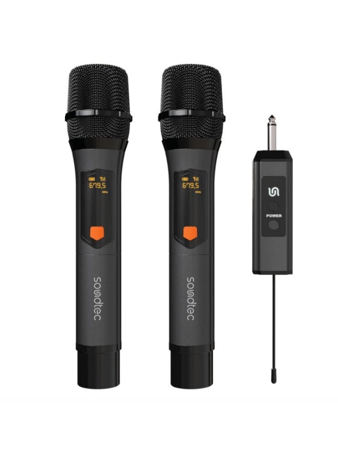 ساوند كور ميكروفون لاسلكي قابل لإعادة الشحن من بورودو ساوندتيك ديو ميكروفون ألومنيوم قابل للشحن / صوت عالي الجودة / شاشة رقمية / تردد فائق الارتفاع / التوصيل والتشغيل / يعمل مع آلات الكاريوكي وأنظمة الصوت - Image 2