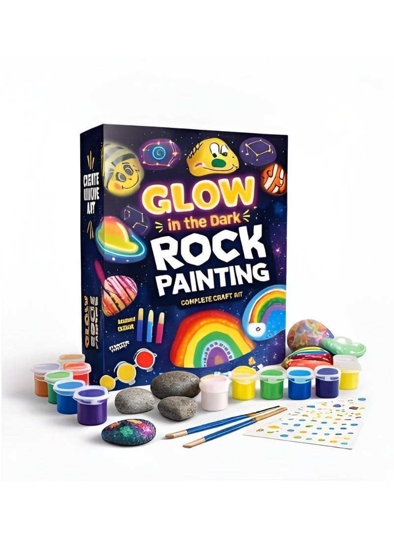 Maanys Rock Painting Craft Kit for Kids – Glow-in-the-Dark DIY Art Set with 12 Paints, Rocks, Stickers, and Gems, Creative Summer Activity & Birthday Gift - Image 2