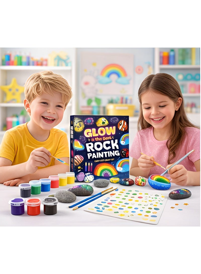 Maanys Rock Painting Craft Kit for Kids – Glow-in-the-Dark DIY Art Set with 12 Paints, Rocks, Stickers, and Gems, Creative Summer Activity & Birthday Gift - Image 3