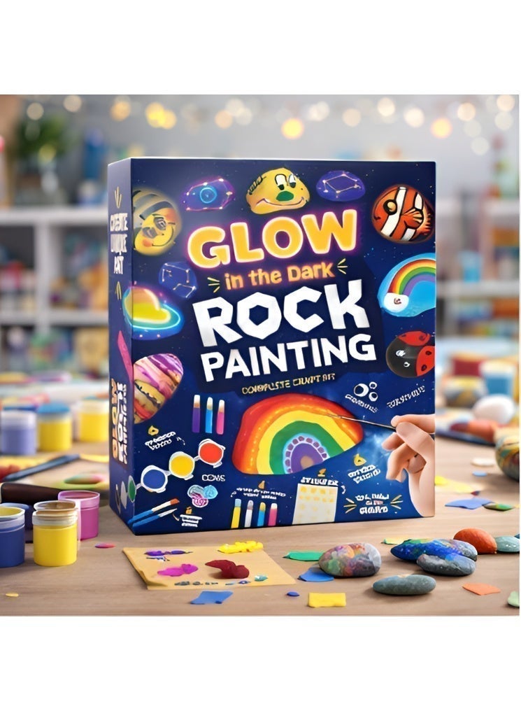 Maanys Rock Painting Craft Kit for Kids – Glow-in-the-Dark DIY Art Set with 12 Paints, Rocks, Stickers, and Gems, Creative Summer Activity & Birthday Gift - Image 5