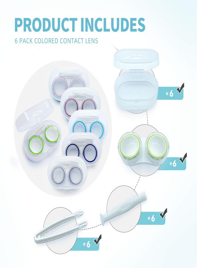 LCFALO 6 Pack Colored Contact Lens Case，Cute Contact Lens Travel Kit Portable Outdoor Storage Kit Colored Contact Lenses for Travel&Home(Pink, Rufous, Black, Gray, Green, Blue) - Image 3