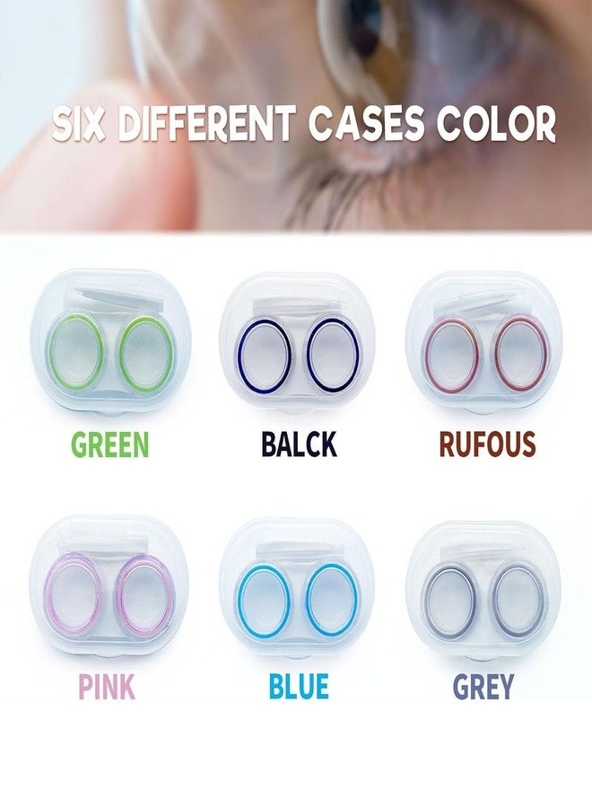 LCFALO 6 Pack Colored Contact Lens Case，Cute Contact Lens Travel Kit Portable Outdoor Storage Kit Colored Contact Lenses for Travel&Home(Pink, Rufous, Black, Gray, Green, Blue) - Image 2