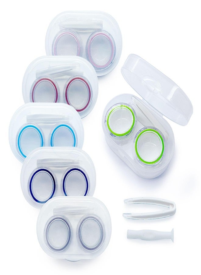 LCFALO 6 Pack Colored Contact Lens Case，Cute Contact Lens Travel Kit Portable Outdoor Storage Kit Colored Contact Lenses for Travel&Home(Pink, Rufous, Black, Gray, Green, Blue) - Image 1