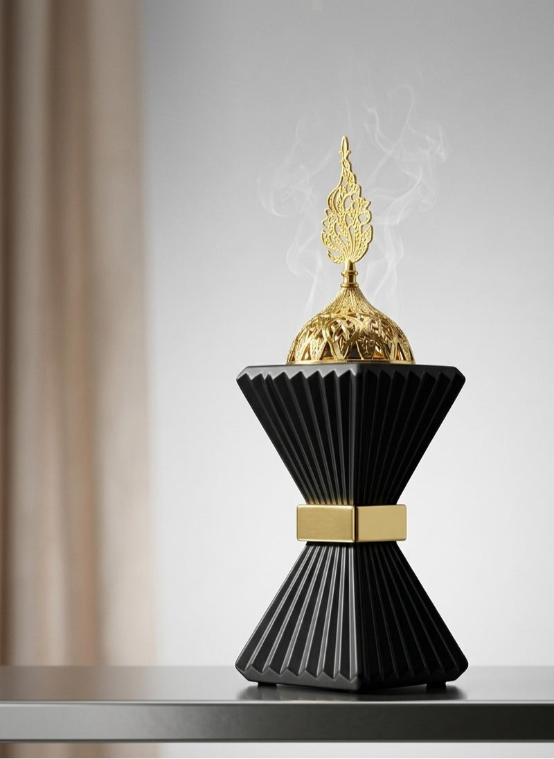 Elegant Resin Incense Burner, Modern Hourglass Design Bukhoor Holder with Ornate Gold Lattice Lid and Perforated Charcoal Cup, Premium Arabian Oud Burner for Home Decor, Office, Aromatherapy and Gifting - Image 2