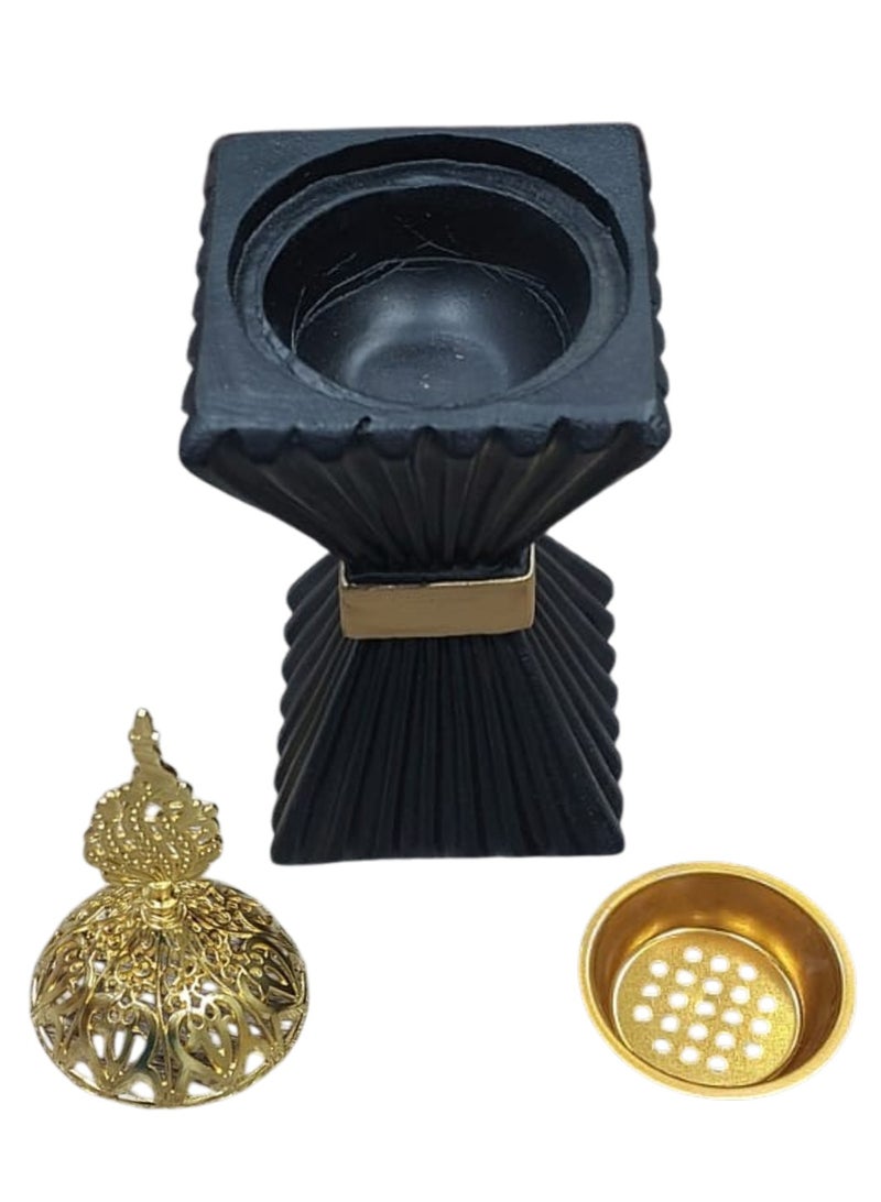 Elegant Resin Incense Burner, Modern Hourglass Design Bukhoor Holder with Ornate Gold Lattice Lid and Perforated Charcoal Cup, Premium Arabian Oud Burner for Home Decor, Office, Aromatherapy and Gifting - Image 4