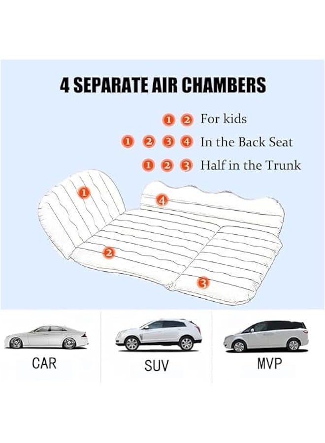 تراسل مرتبة قابلة للنفخ في السيارة، مرتبة هوائية للمقعد الخلفي للسيارة، مرتبة تخييم سميكة مع مضخة نفخ ووسائد، سرير سفر للسيارة، يناسب معظم موديلات السيارات، مثالي للأطفال والكبار - Image 2