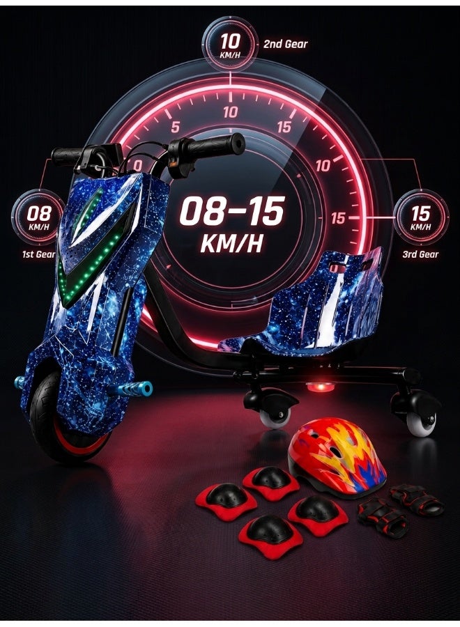 Hopster Kid's Advanced Electric Drift Scooter for Kids with 180W Motor, Medium 6.5 inch wheel, Comfortable Racing Seat, Rear Drift Wheel System, Long-Lasting Rechargeable Battery, Cosmic Blue - Image 5