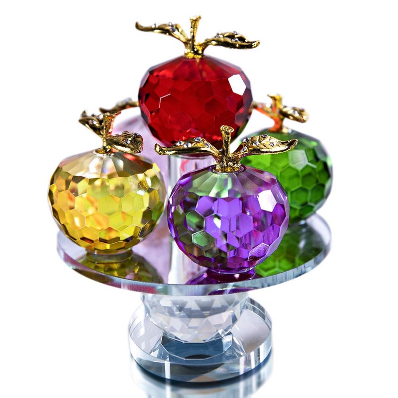 QFkris 51inches Height 5 Colors Crystal Faceted Apples Ornament Glass Apple Figurines Collectibles with Rotatable Base for Home Table Decor