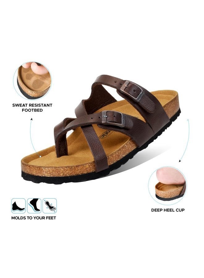 AEROTHOTIC Memory Foam Cork Footbed Slides for Women Sandals with +Comfort & Arch Support, Celestis Brown, 9 - Image 4