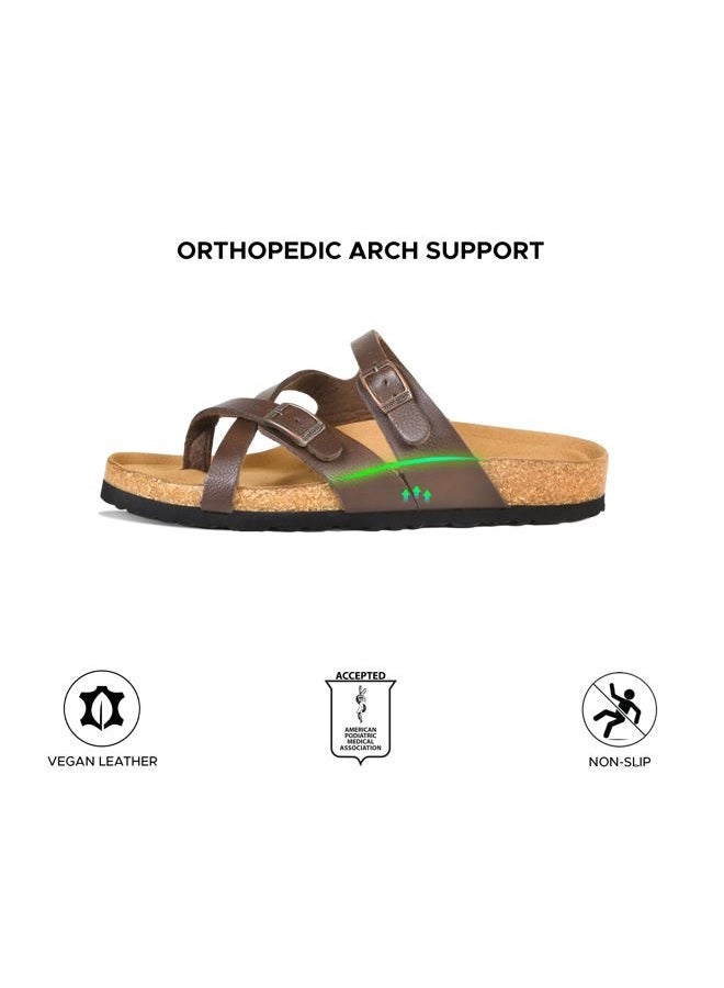 AEROTHOTIC Memory Foam Cork Footbed Slides for Women Sandals with +Comfort & Arch Support, Celestis Brown, 9 - Image 5