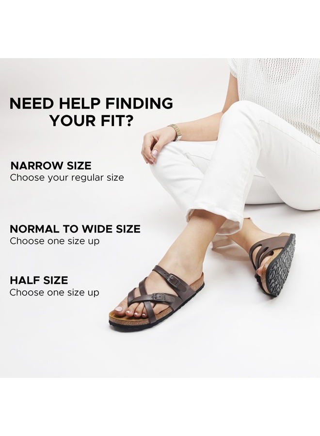 AEROTHOTIC Memory Foam Cork Footbed Slides for Women Sandals with +Comfort & Arch Support, Celestis Brown, 9 - Image 3