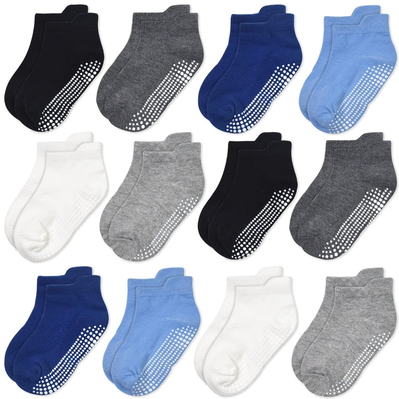 GRPSKCOS Non Slip Toddler Boy Socks, 12 Pairs Anti Skid Ankle Socks Kids Girls Grips Cotton Ankle Sock for 1-7 Years Children (#1 Multicolor-12 Pairs, 1-3T) - Image 1