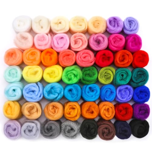 Mayboos 54 Colors Needle Felting Wool, 5.71oz Wool Roving Felting Fiber Wool Yarn for Needle Felting Supplies DIY Hand Spinning, 3g/Color - Image 1