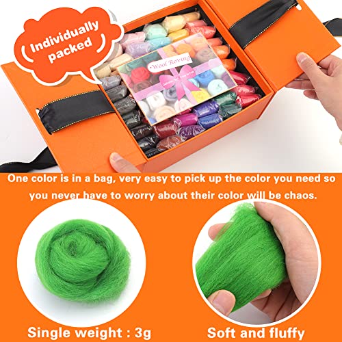 Mayboos 54 Colors Needle Felting Wool, 5.71oz Wool Roving Felting Fiber Wool Yarn for Needle Felting Supplies DIY Hand Spinning, 3g/Color - Image 2