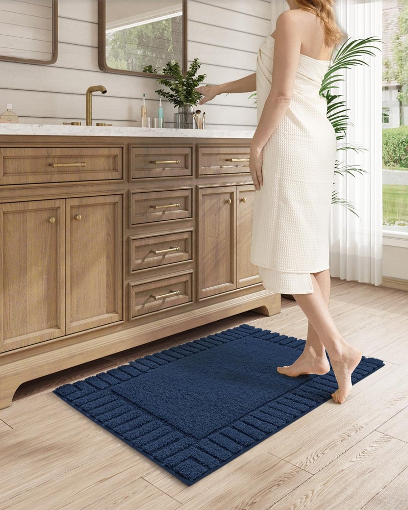 LUMI Premium Bath Rug  Extra Soft and Absorbent Bathroom Mat  Quick Dry  Non Slip  Machine Washable Bath Mat for Shower and Tub  Blue  24""x36"" - Image 1