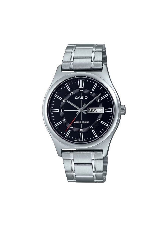 كاسيو ساعة كاسيو رجالية ستانلس ستيل MTP-V006D-1CUDF – ميناء أسود مع عرض اليوم والتاريخ ومقاومة للماء - Image 1