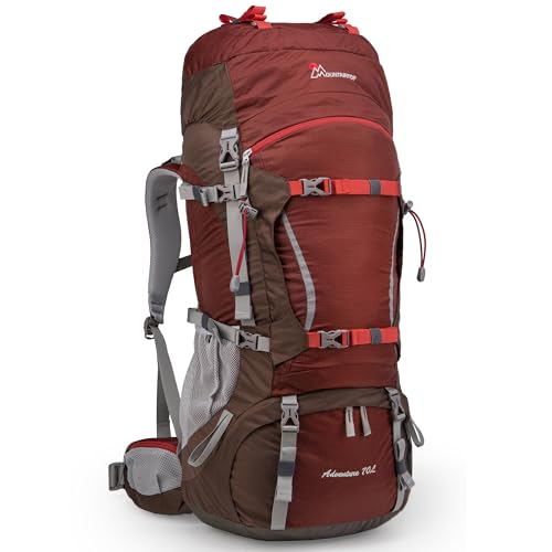 MOUNTAINTOP 70L Internal Frame Backpack Camping Backpacking Hiking Backpack for Men Women with Rain Cover,Maroon - Image 1
