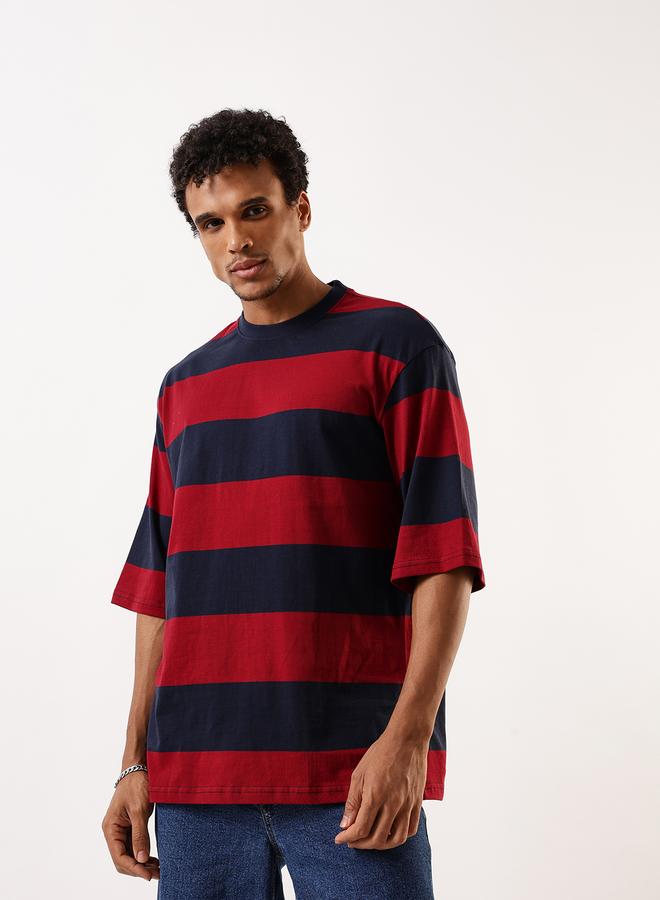 HIGH STAR Men's Multicolour Single Jersey Striped Oversized T-Shirt - Image 3