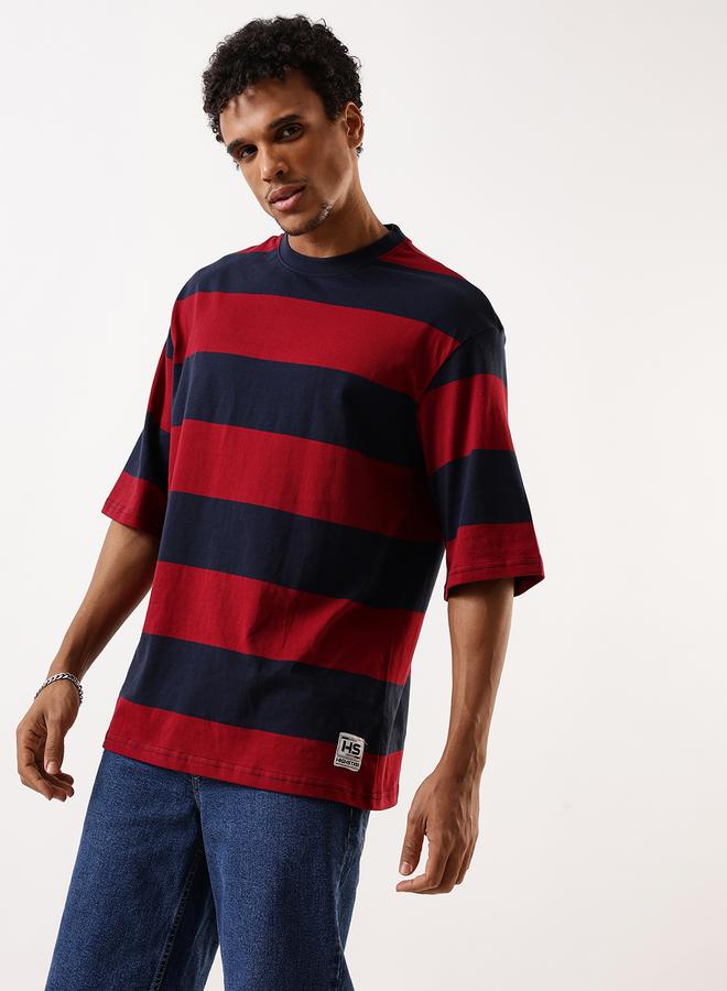 HIGH STAR Men's Multicolour Single Jersey Striped Oversized T-Shirt - Image 4