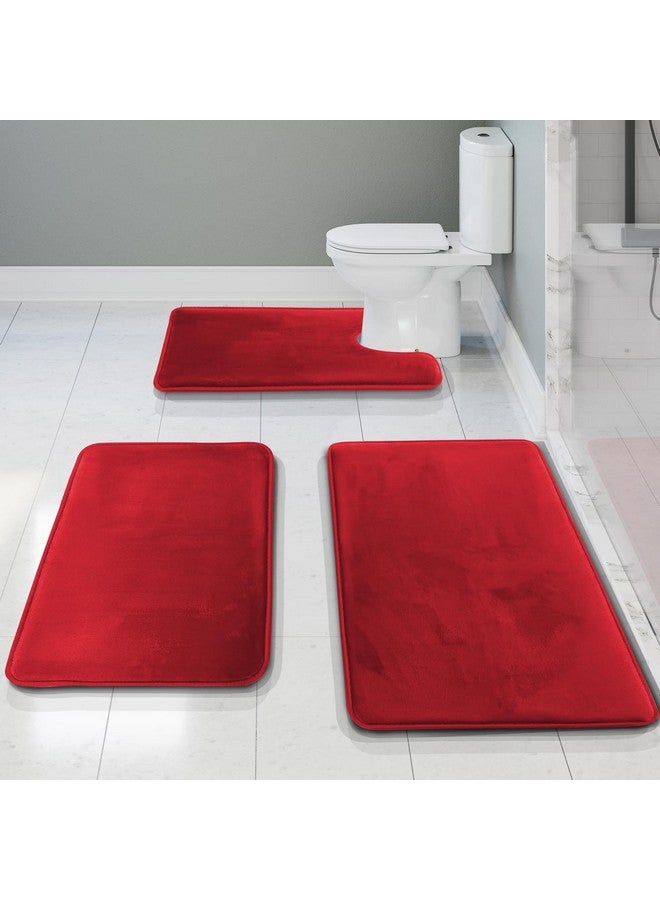 Clara Clark 3 Piece Bathroom Rugs Bath Mat Set, Velvet Memory Foam Bath Mats for Bathroom - Non-Slip, PVC Backing Bath Rugs, Washable - Dries Quickly, Burgundy - Image 1