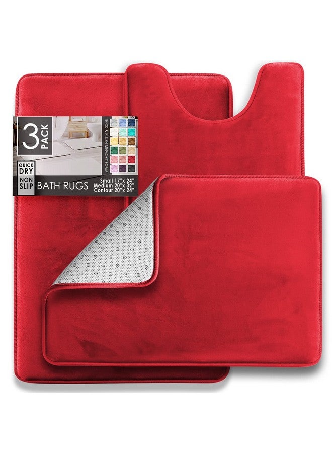 Clara Clark 3 Piece Bathroom Rugs Bath Mat Set, Velvet Memory Foam Bath Mats for Bathroom - Non-Slip, PVC Backing Bath Rugs, Washable - Dries Quickly, Burgundy - Image 3