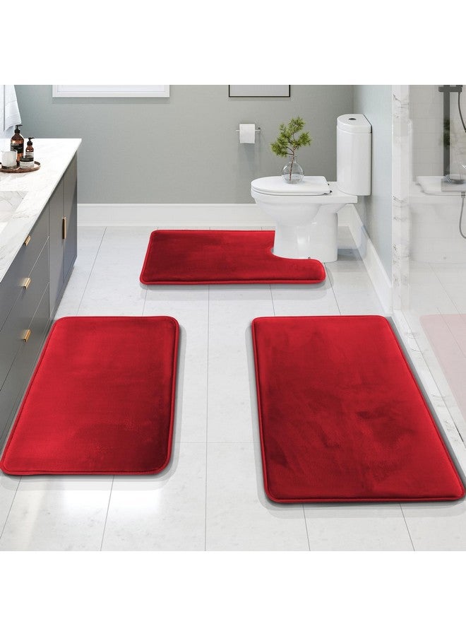 Clara Clark 3 Piece Bathroom Rugs Bath Mat Set, Velvet Memory Foam Bath Mats for Bathroom - Non-Slip, PVC Backing Bath Rugs, Washable - Dries Quickly, Burgundy - Image 2