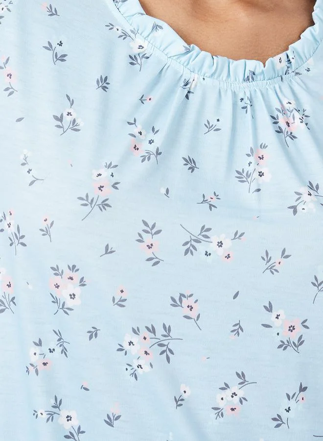 Styli Ditsy Floral Ruffle Hem Sleep T-Shirt Dress