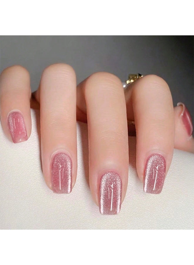 الحياةالبر تقالية 24 أظافر تركيب فاخرة قابلة لإعادة الاستخدام – تصميم بأشكال متعددة – وردي نيود وذهبي مرآوي – مع أدوات ولصق - Image 1