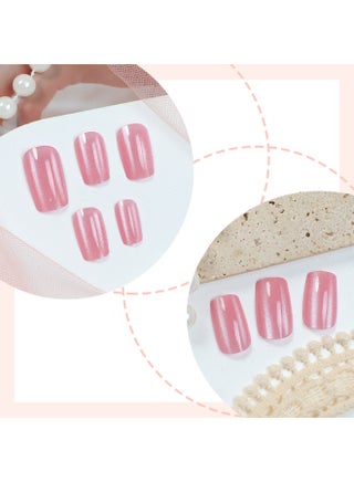 أظافر Press On قابلة لإعادة الاستخدام بلون وردي لامع، Glue On Fake Nails مربعة مع Nail Adhesive Tabs، أظافر Full Cover بمظهر Gel لمانيكير سريع، Salon Nails مربعة قصيرة تناسب Natural Nails للاستخدام اليومي وللعروس - view 3