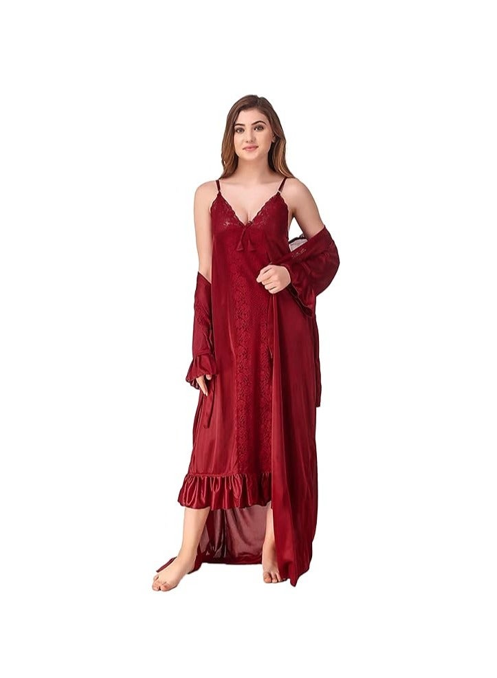 Accessorize Kingdom Accessorize Kingdom Women's Satin Solid Maxi Length Nighty  - Image 1